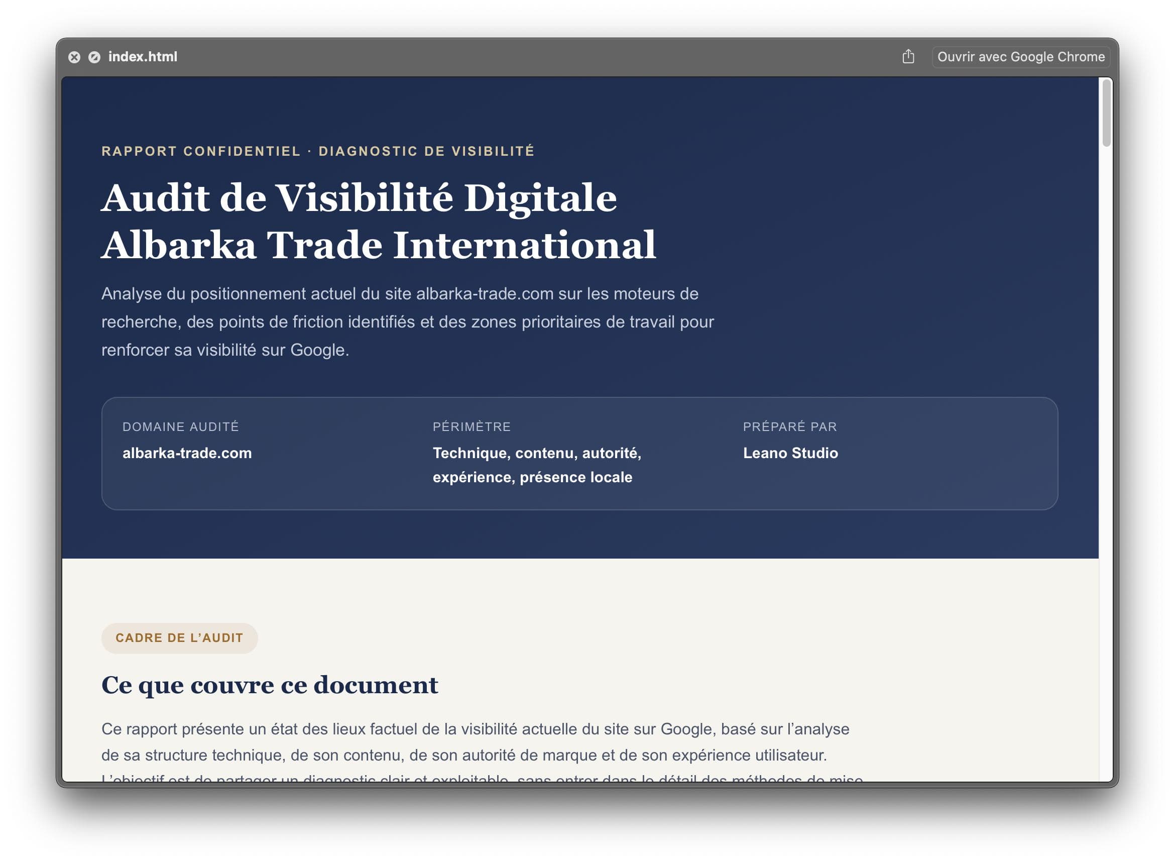 Stratégie de visibilité et SEO mise en place pour Albarka Trade