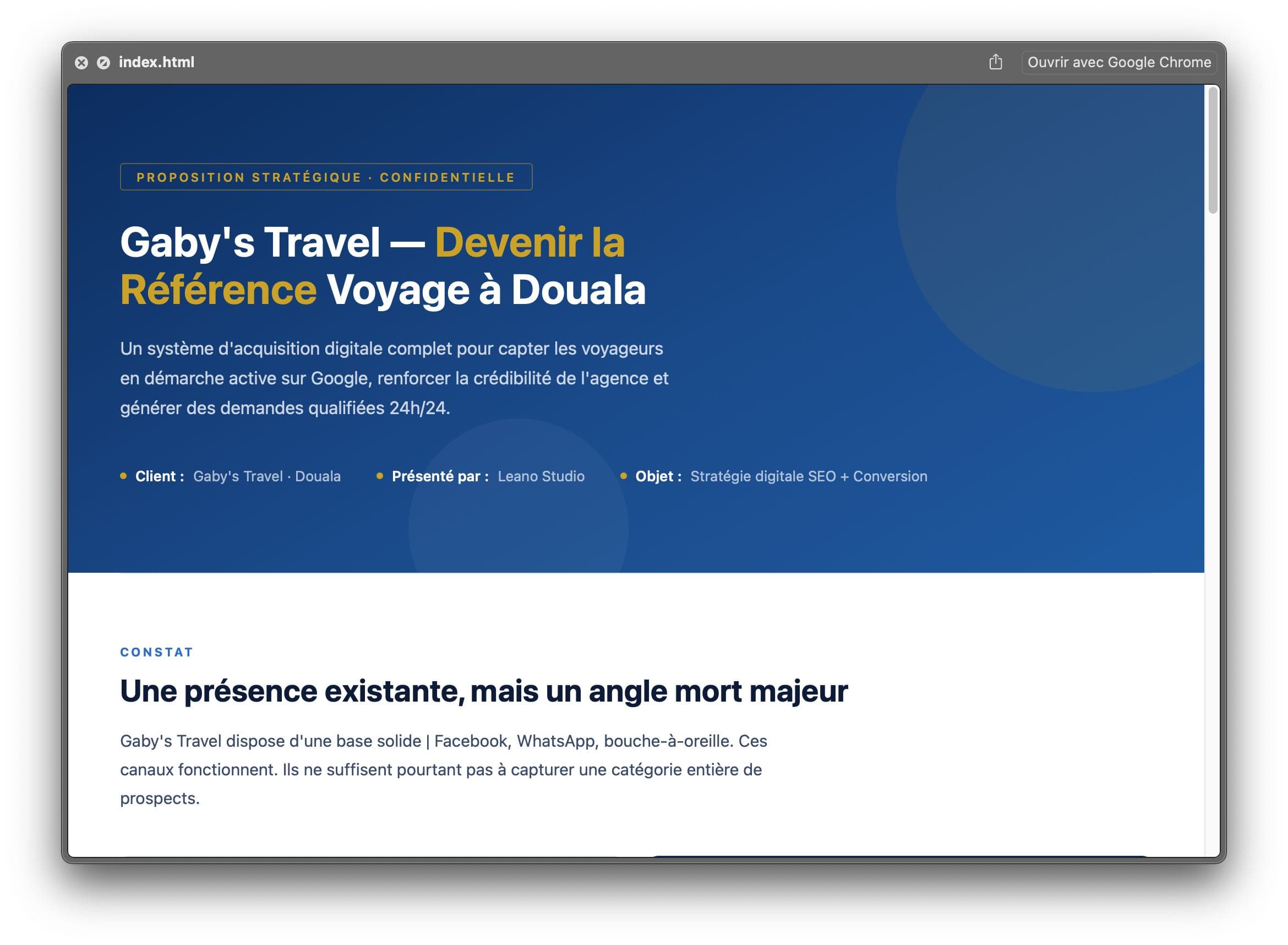 Stratégie de visibilité et SEO mise en place pour Gaby's Travel