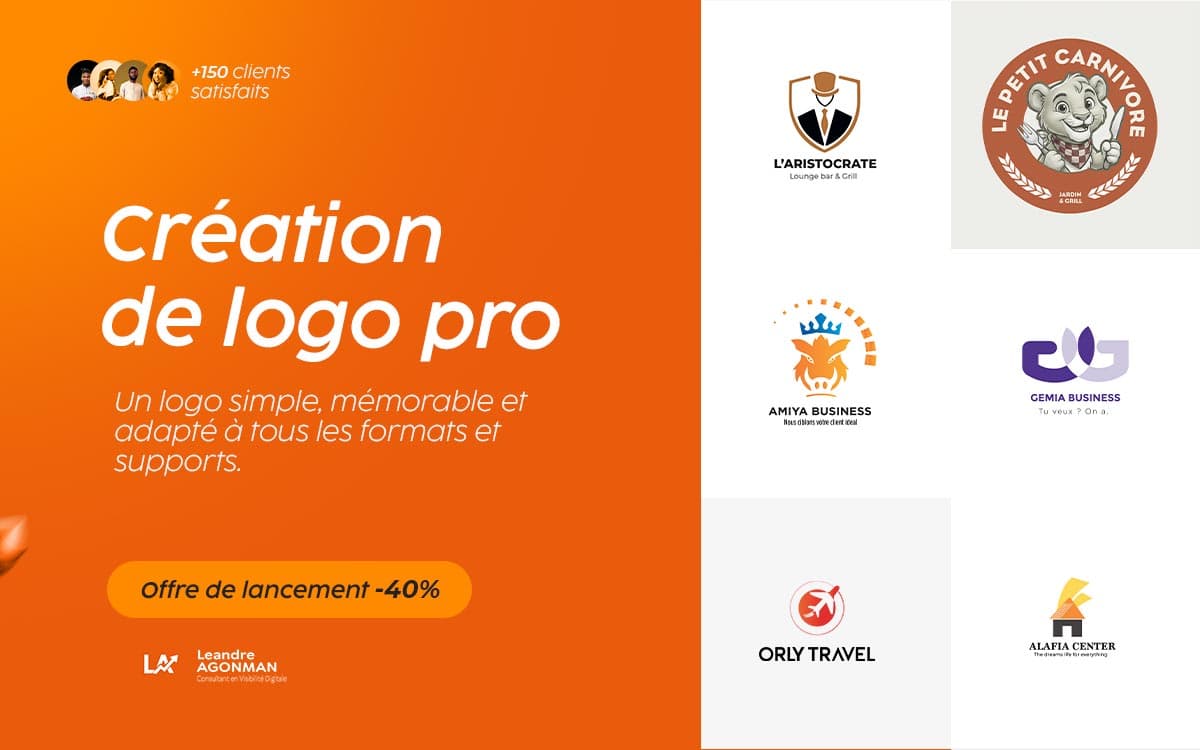 Logo professionnel présenté sur différents supports