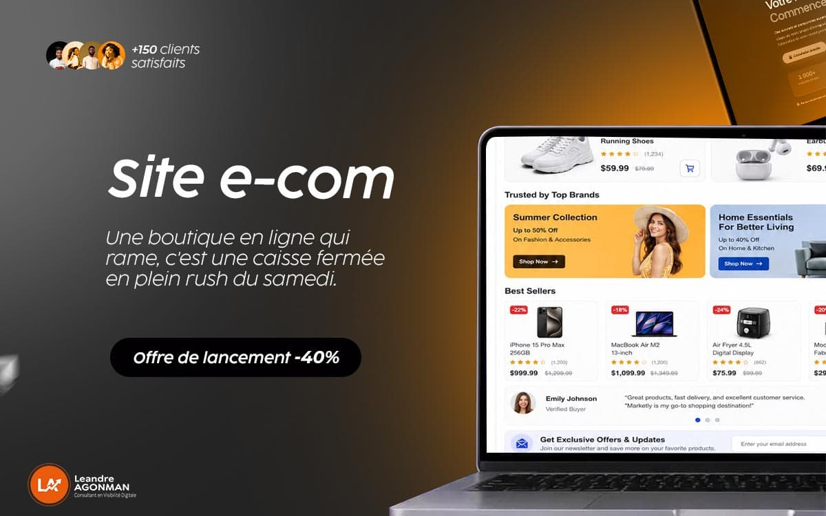 Boutique en ligne e-commerce affichée sur ordinateur