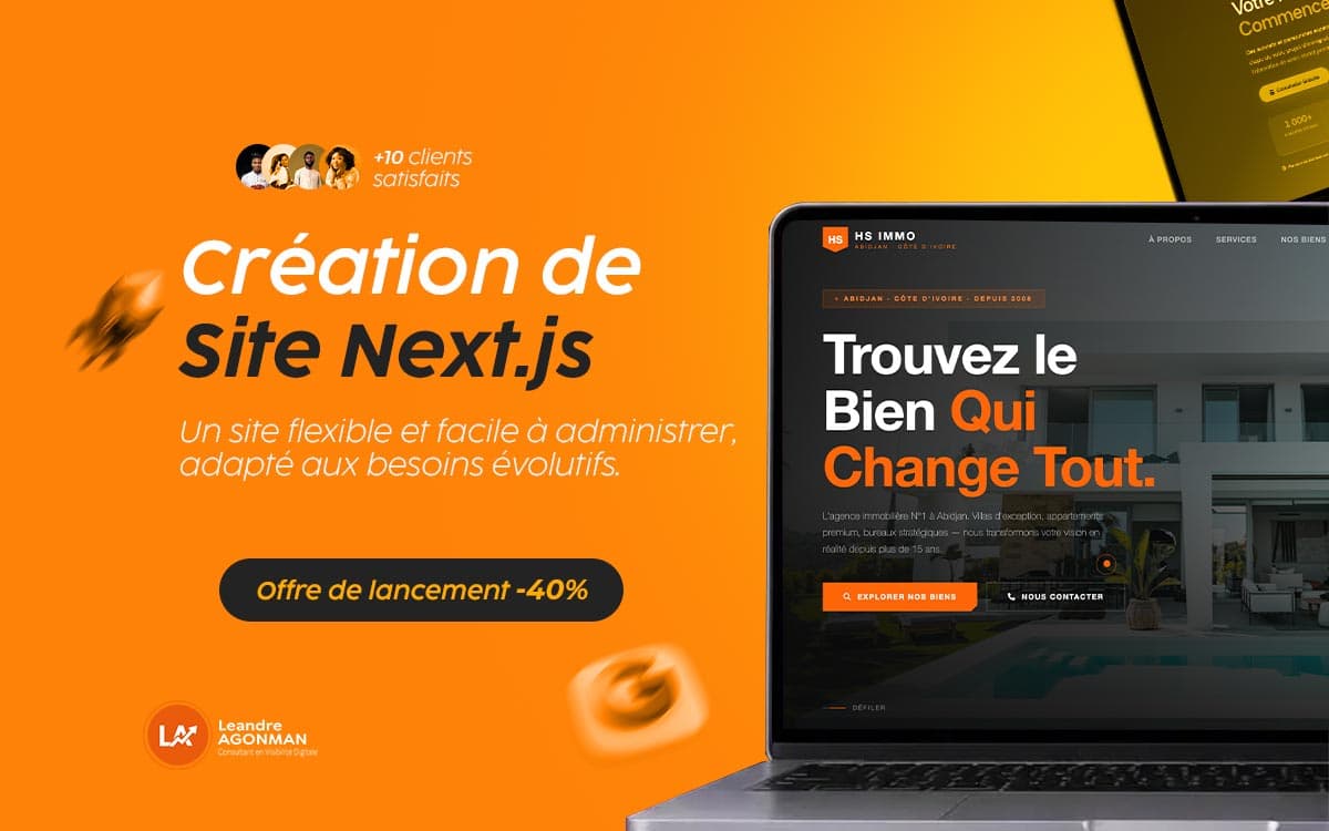 Code et interface d'un site Next.js affiché sur écran