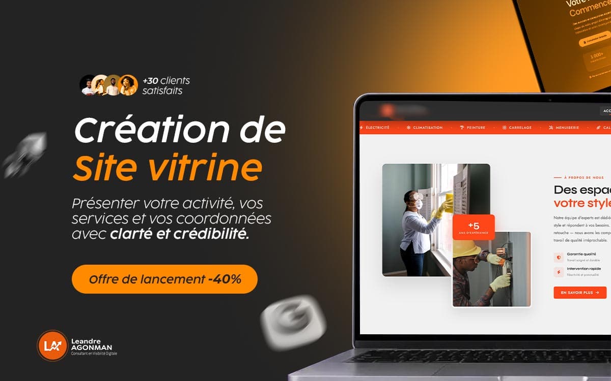Site vitrine professionnel affiché sur ordinateur portable